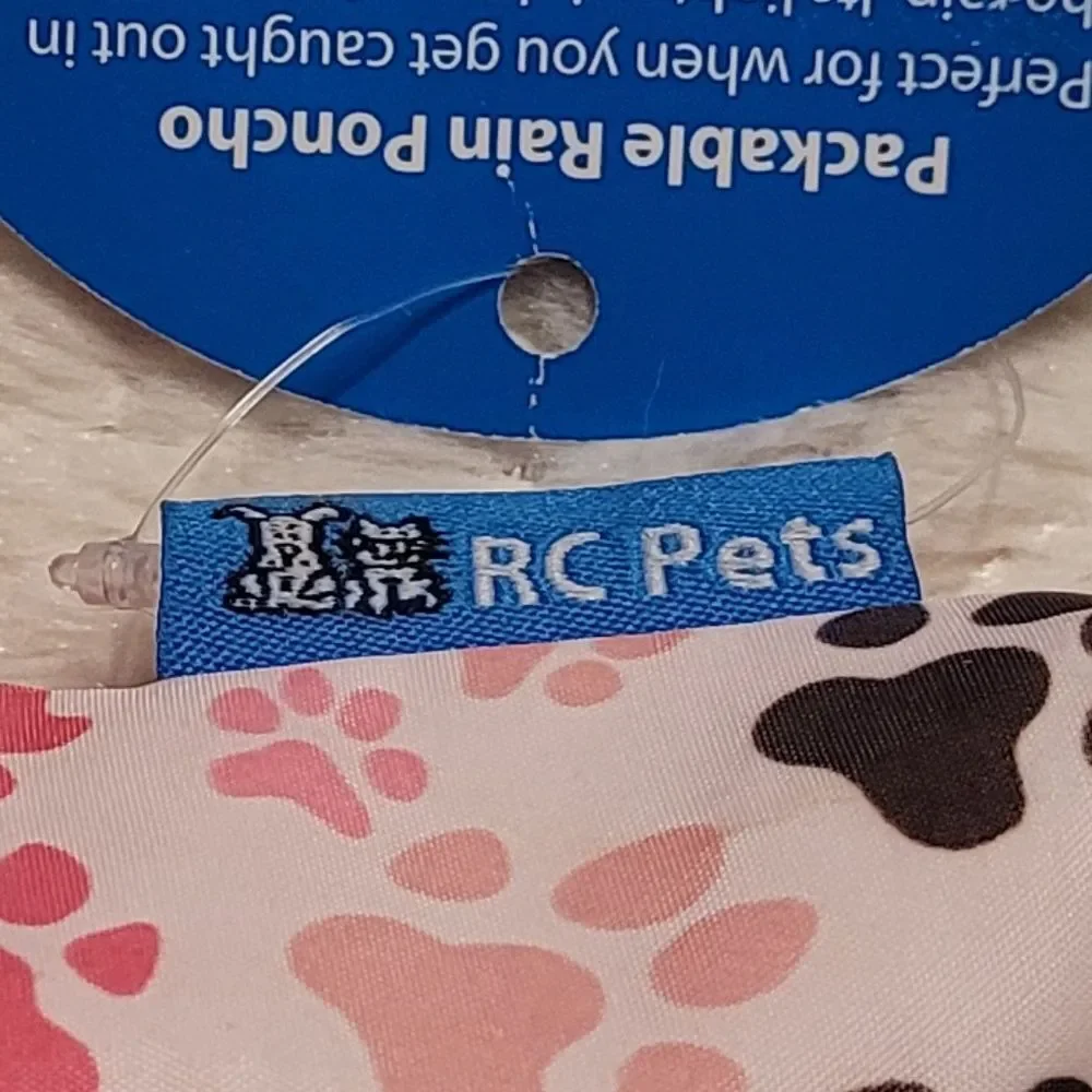 RC Pets Printed Packable Dog Poncho Raincoat Pitter Patter Pink Paw Print XS New